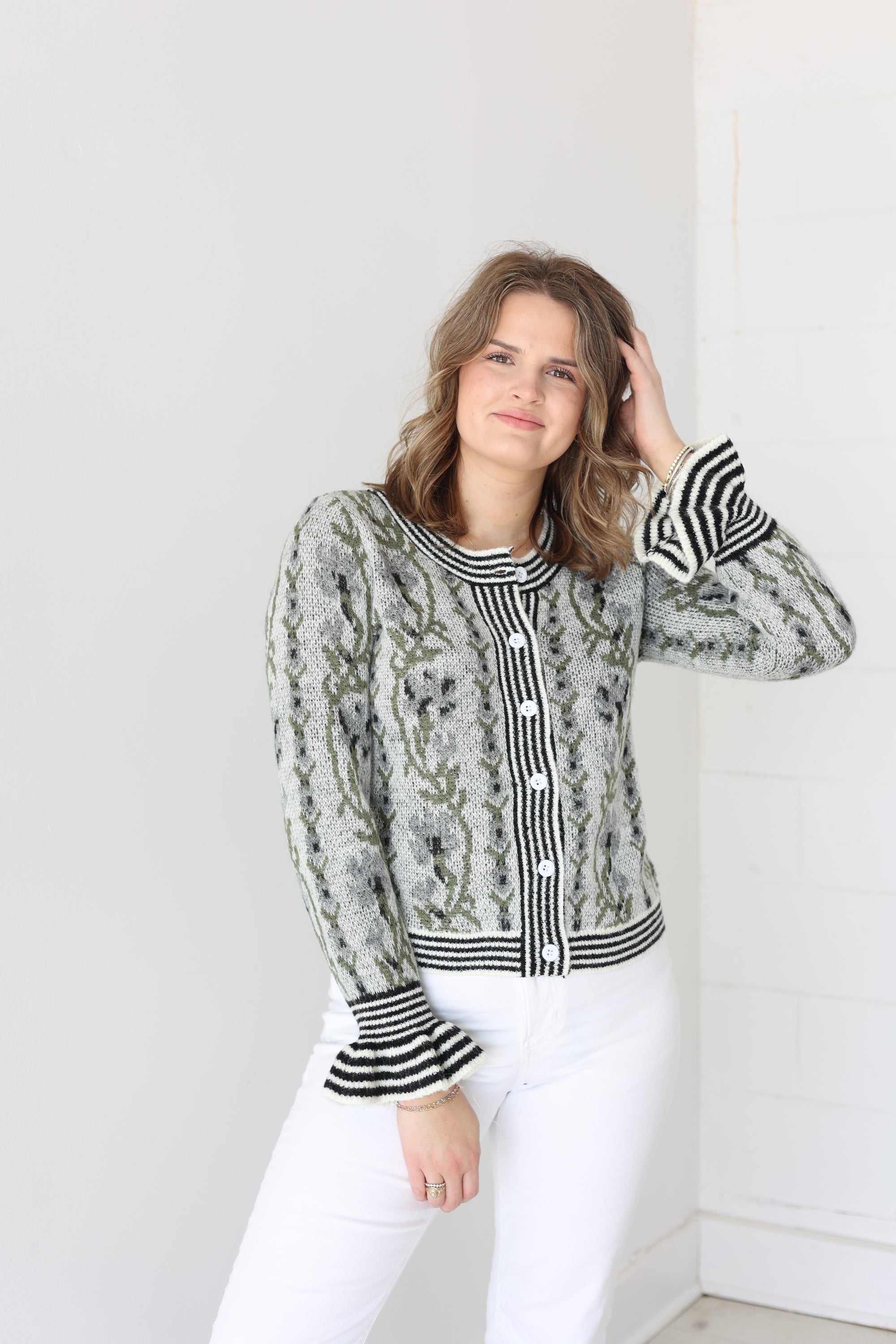 Floral Button Cardigan - Black