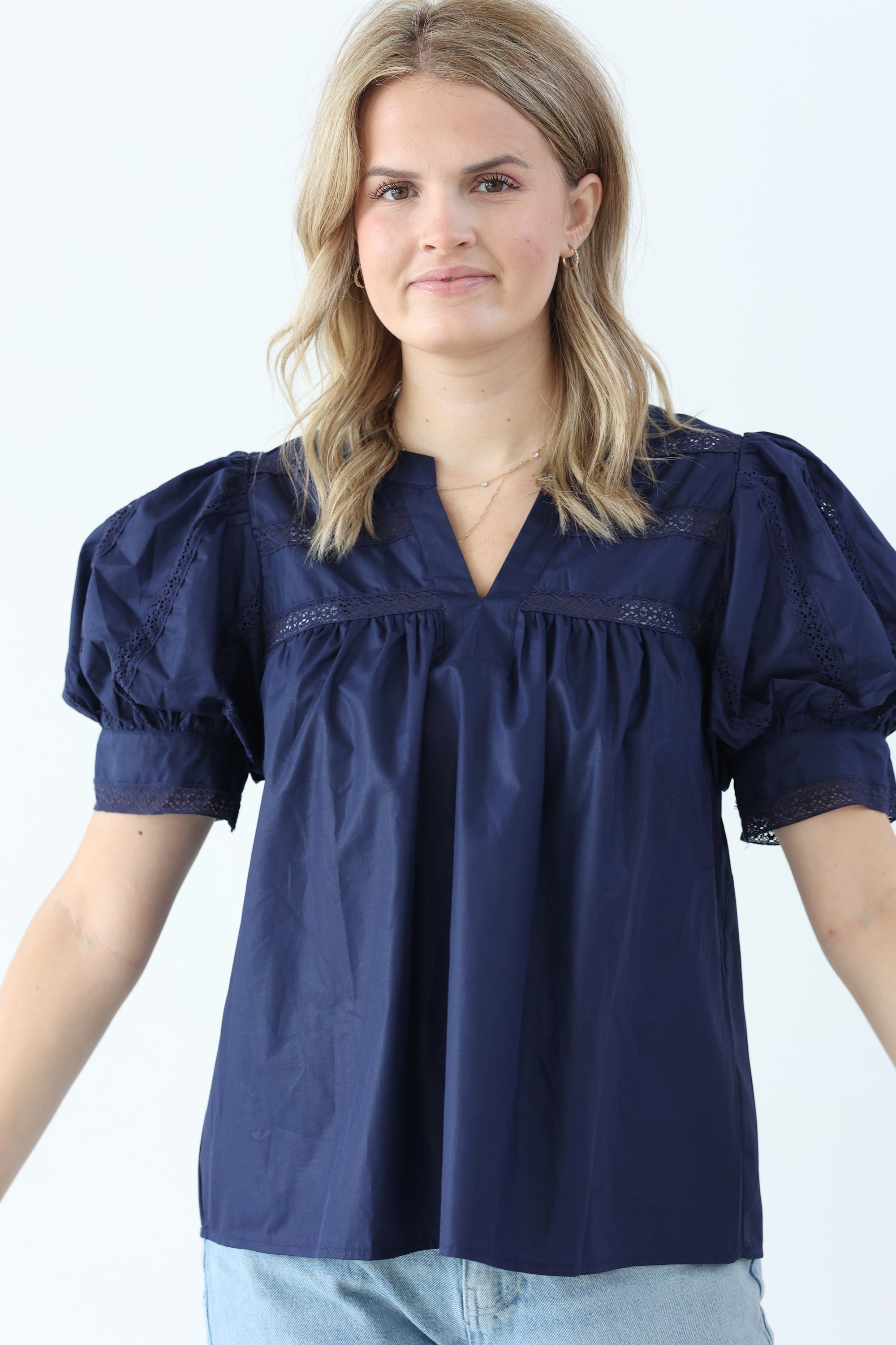 Navy Eyelet Top