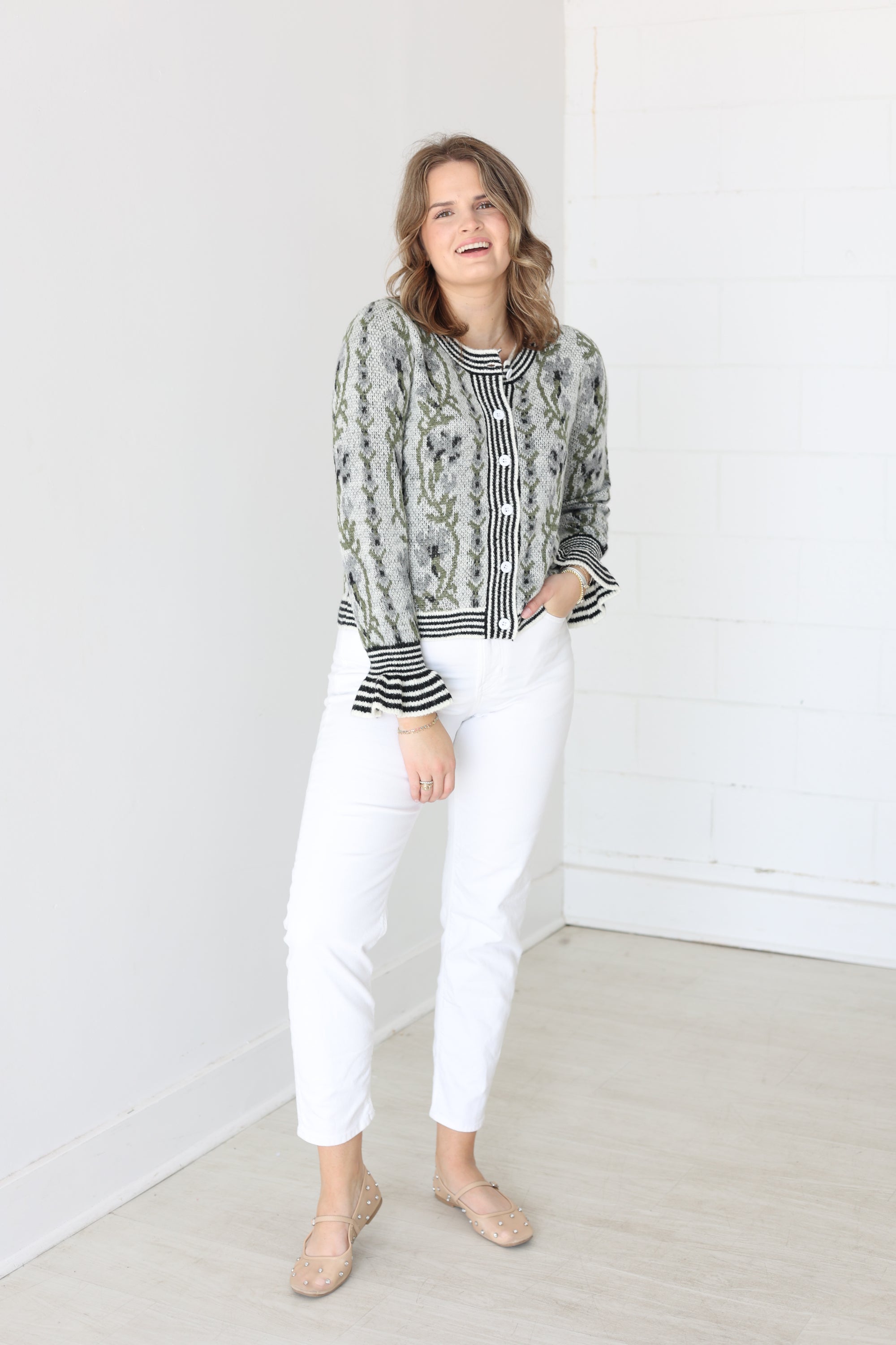 Floral Button Cardigan - Black