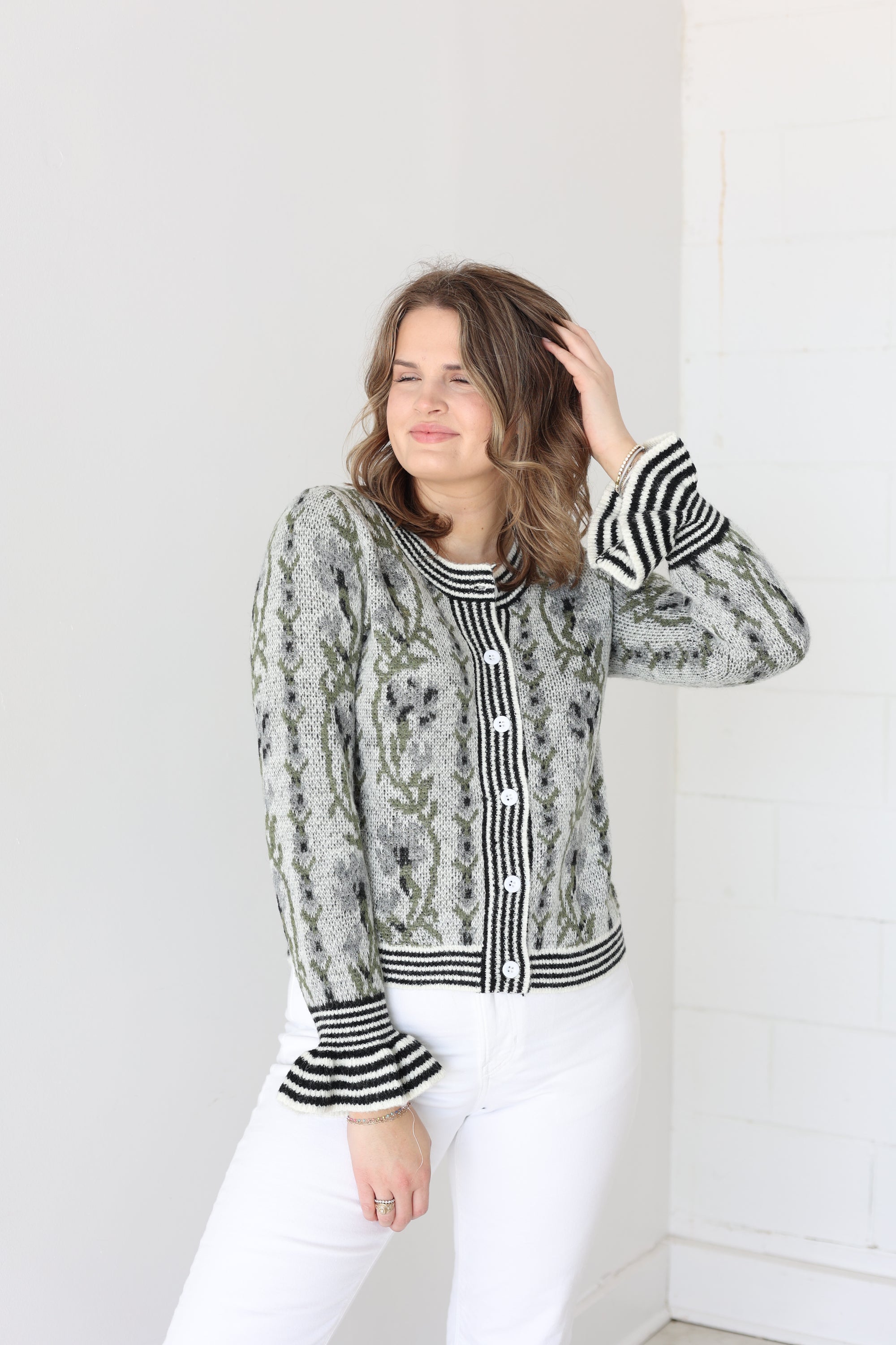 Floral Button Cardigan - Black