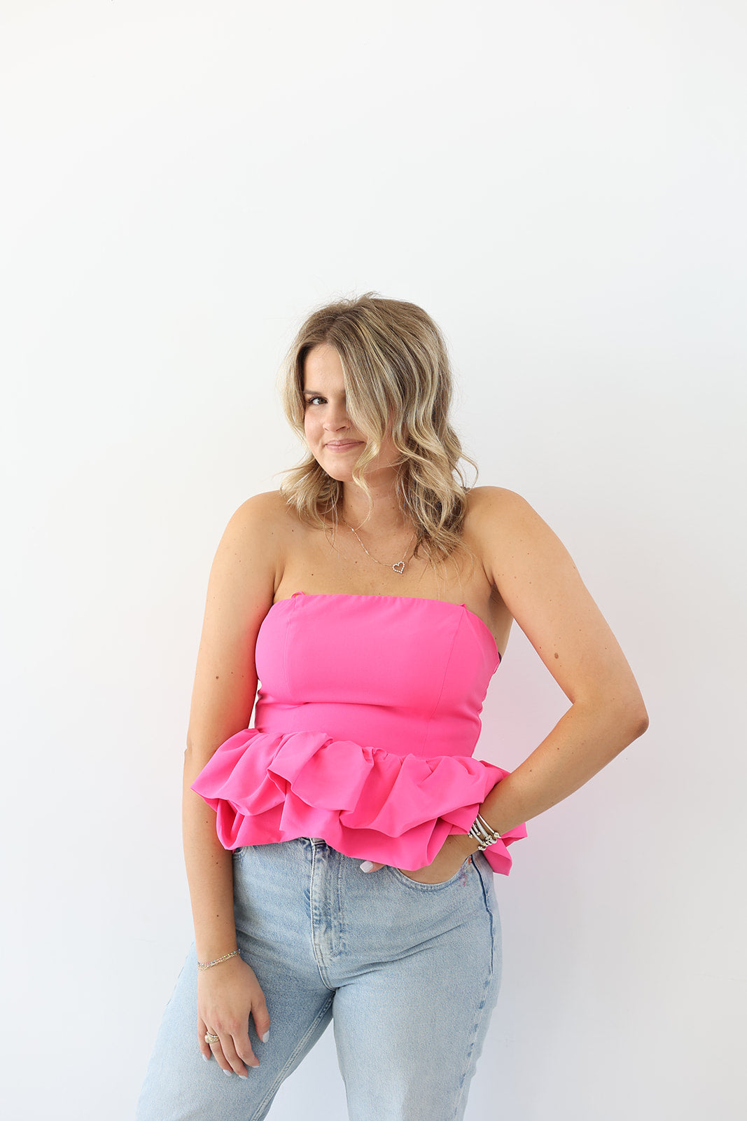 Store Tulle Hot Pink Peplum Top