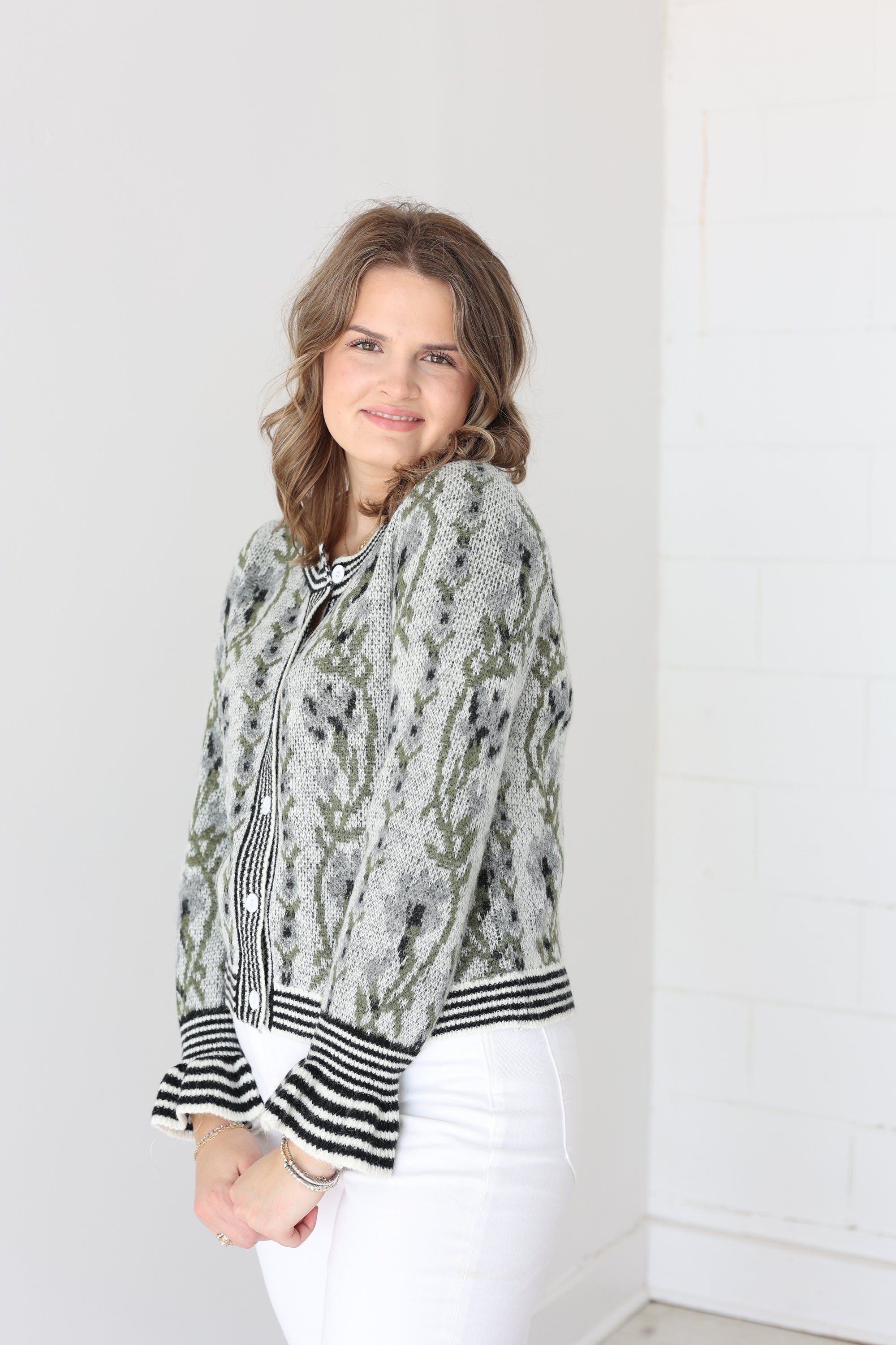 Floral Button Cardigan - Black