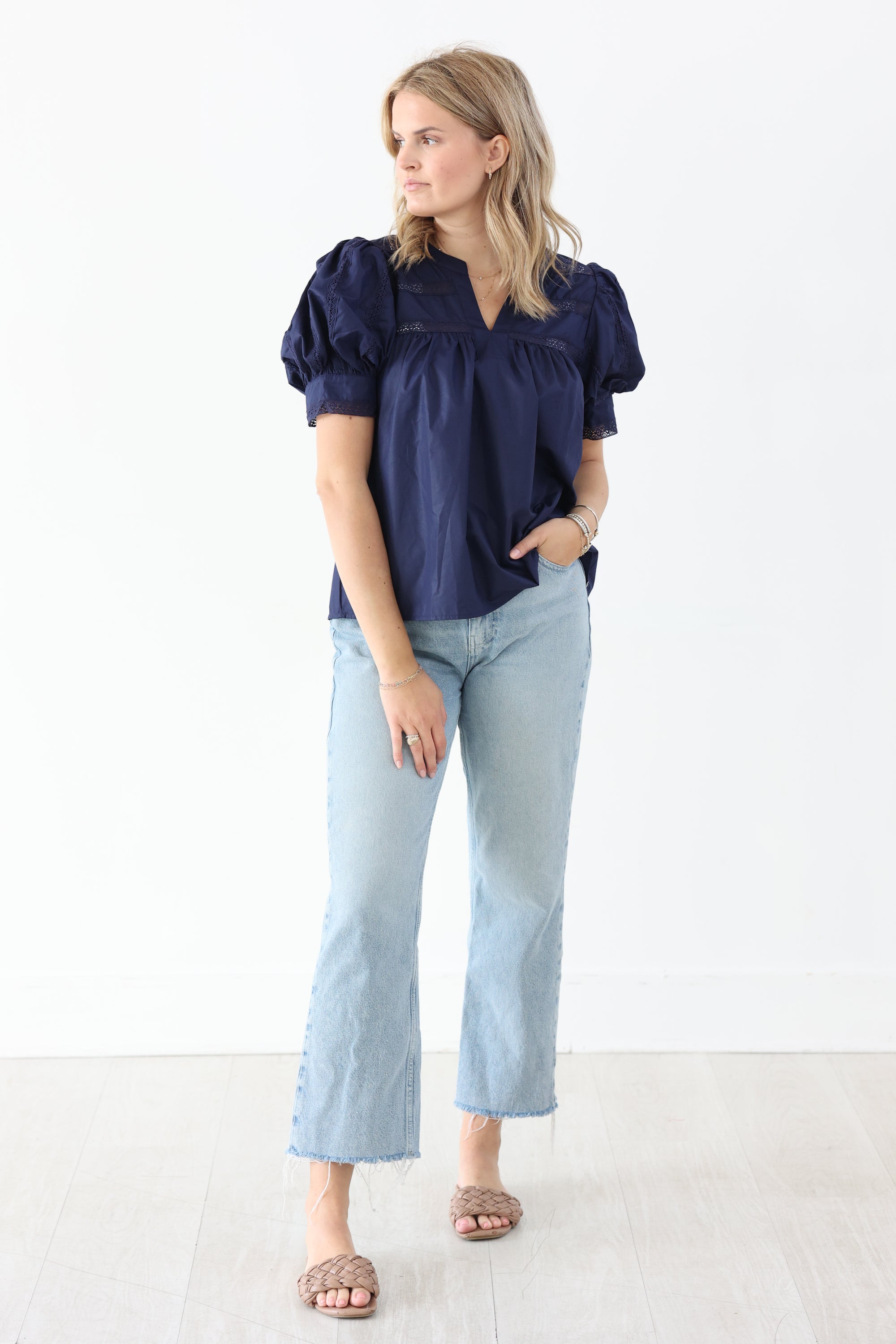 Navy Eyelet Top
