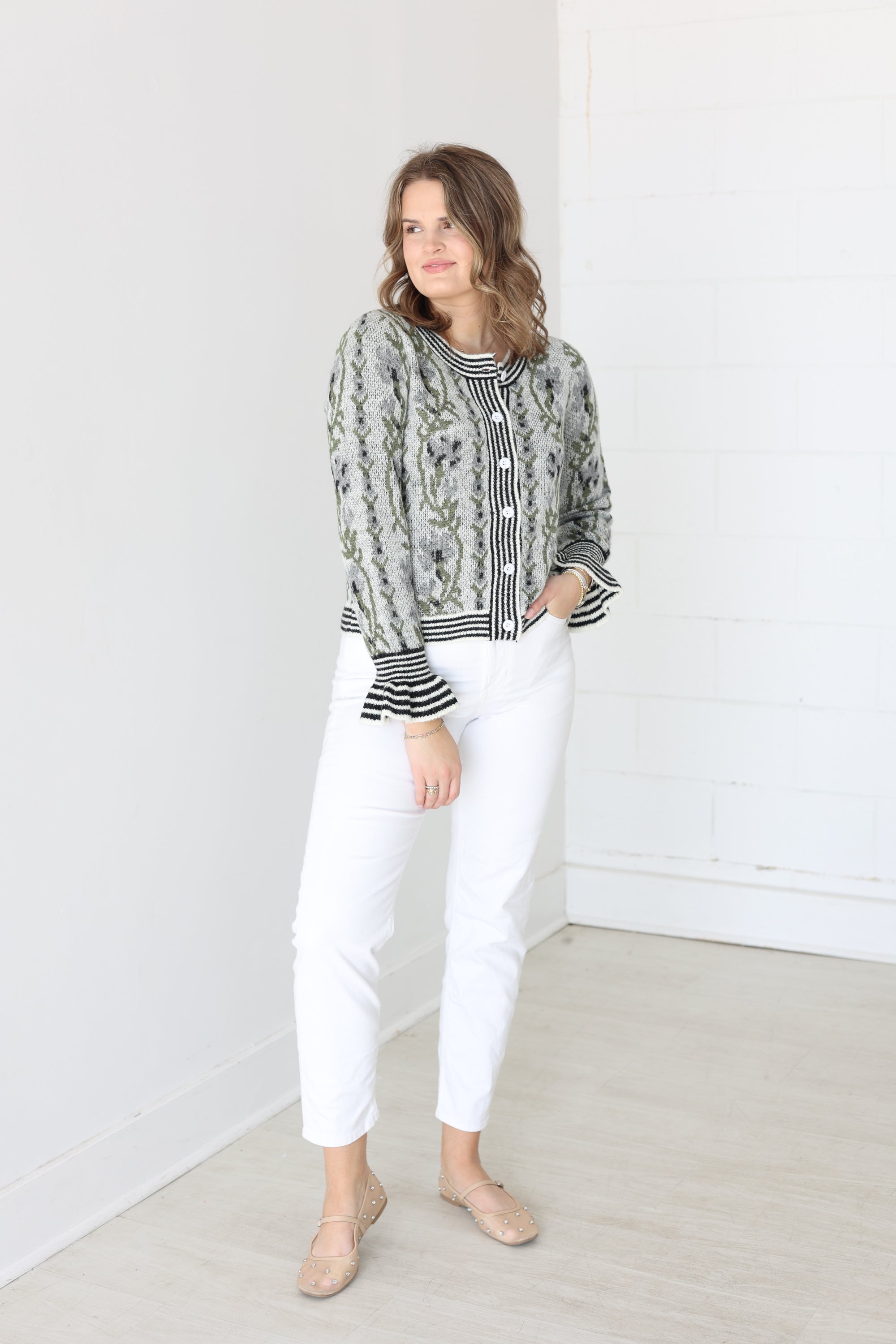 Floral Button Cardigan - Black
