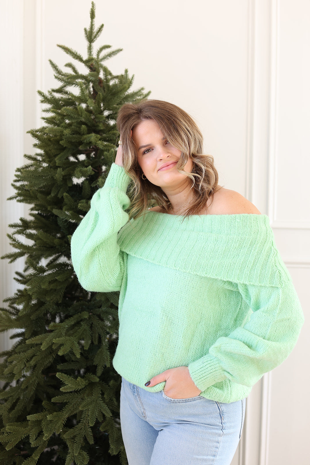 Lime off the Shoulder Sweater