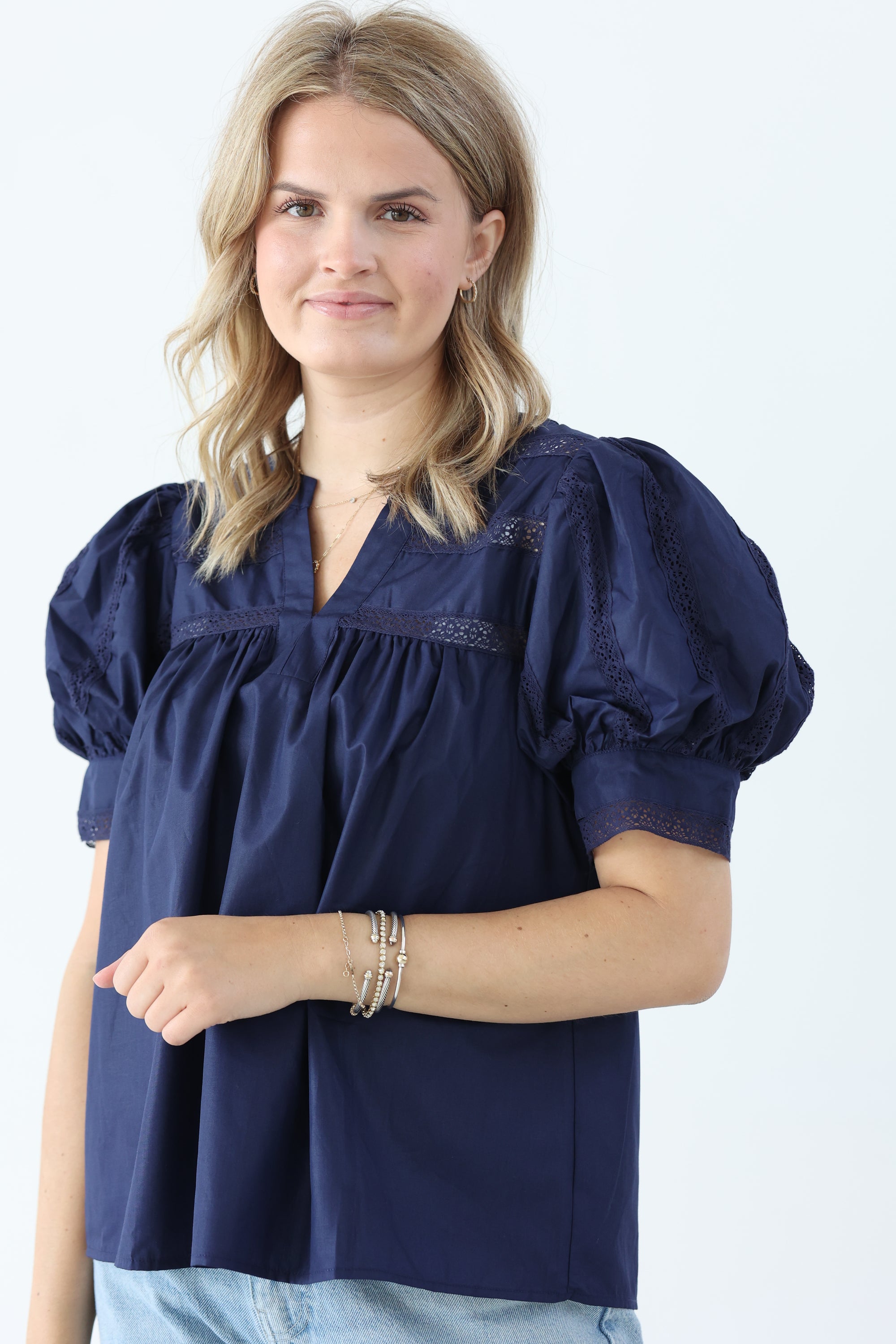 Navy Eyelet Top