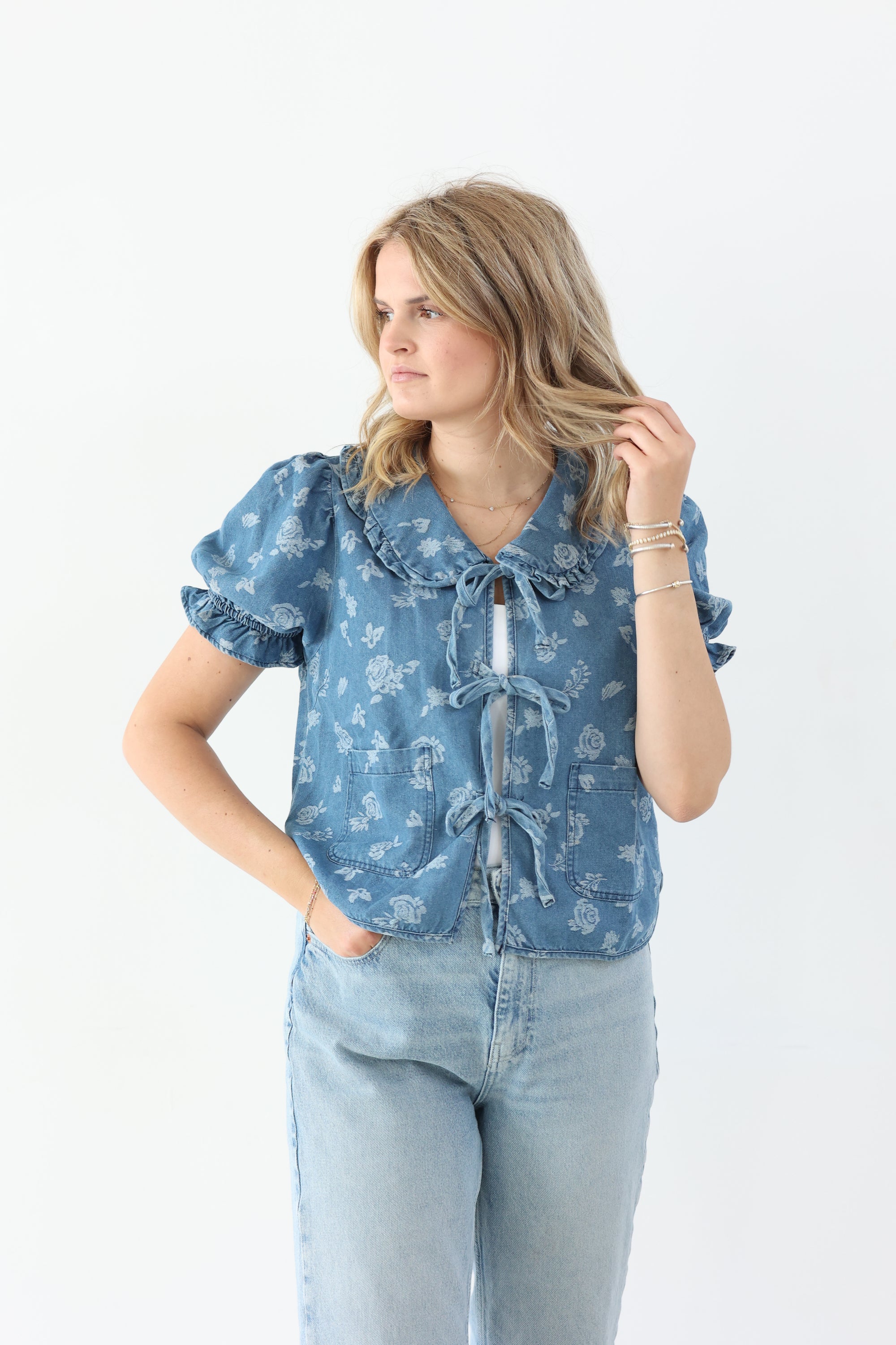Denim Floral Top