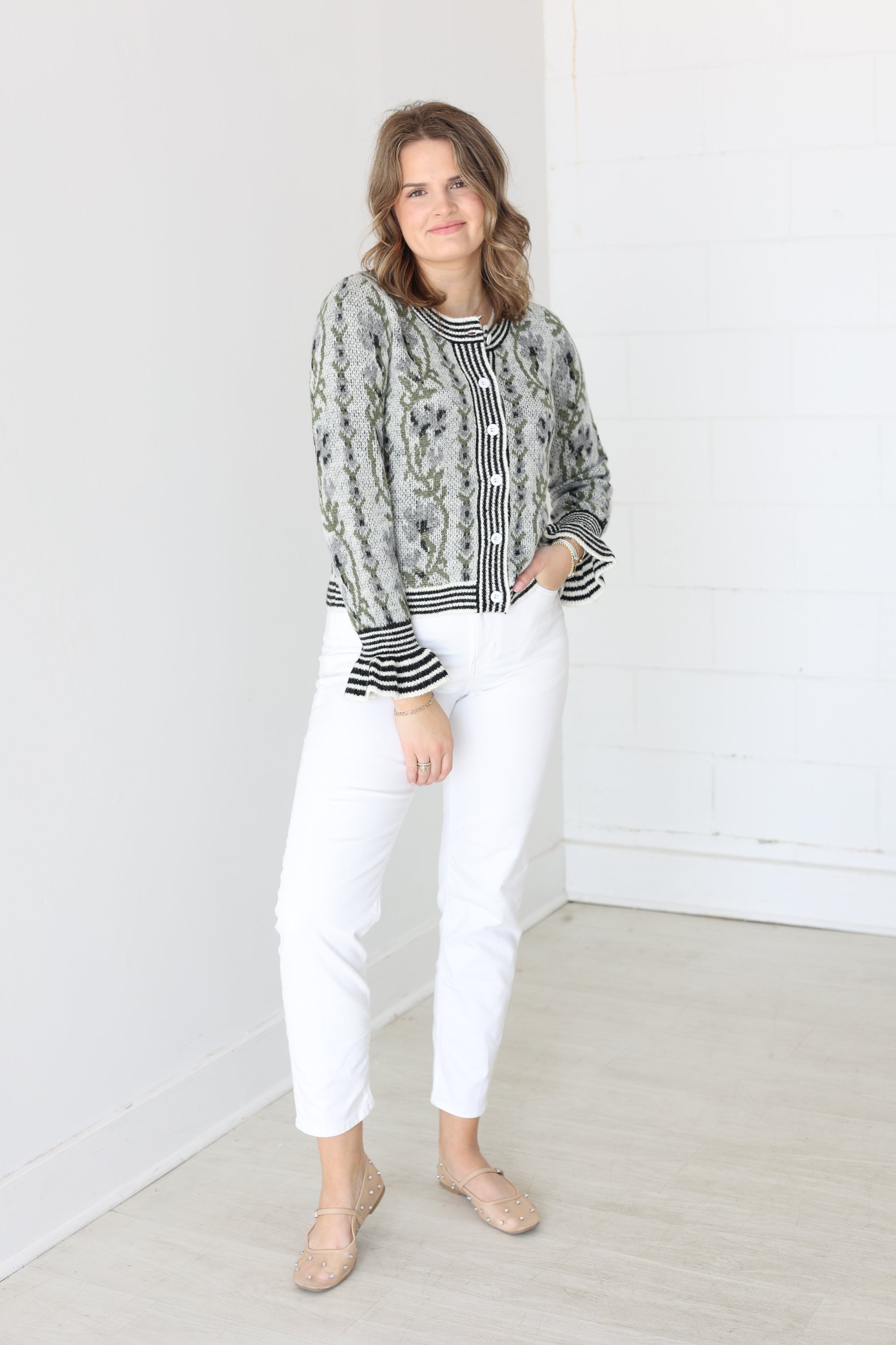Floral Button Cardigan - Black