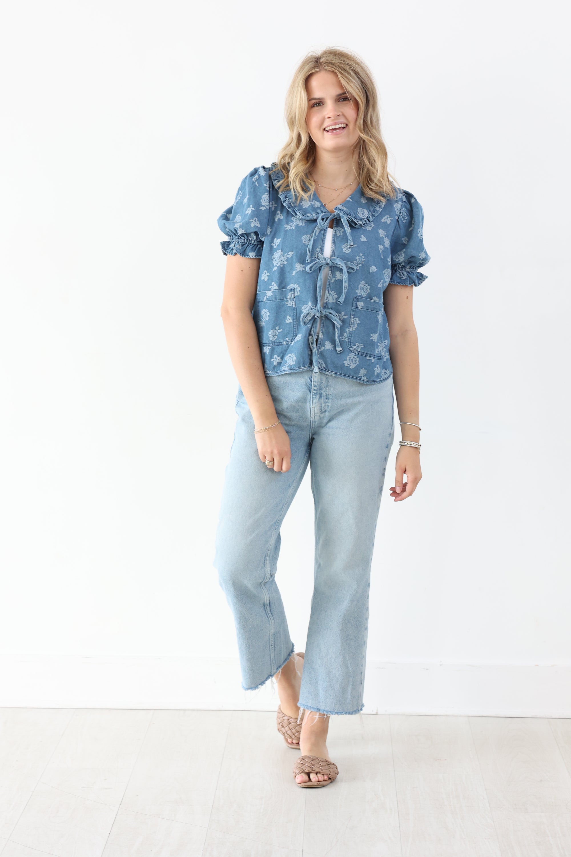 Denim Floral Top