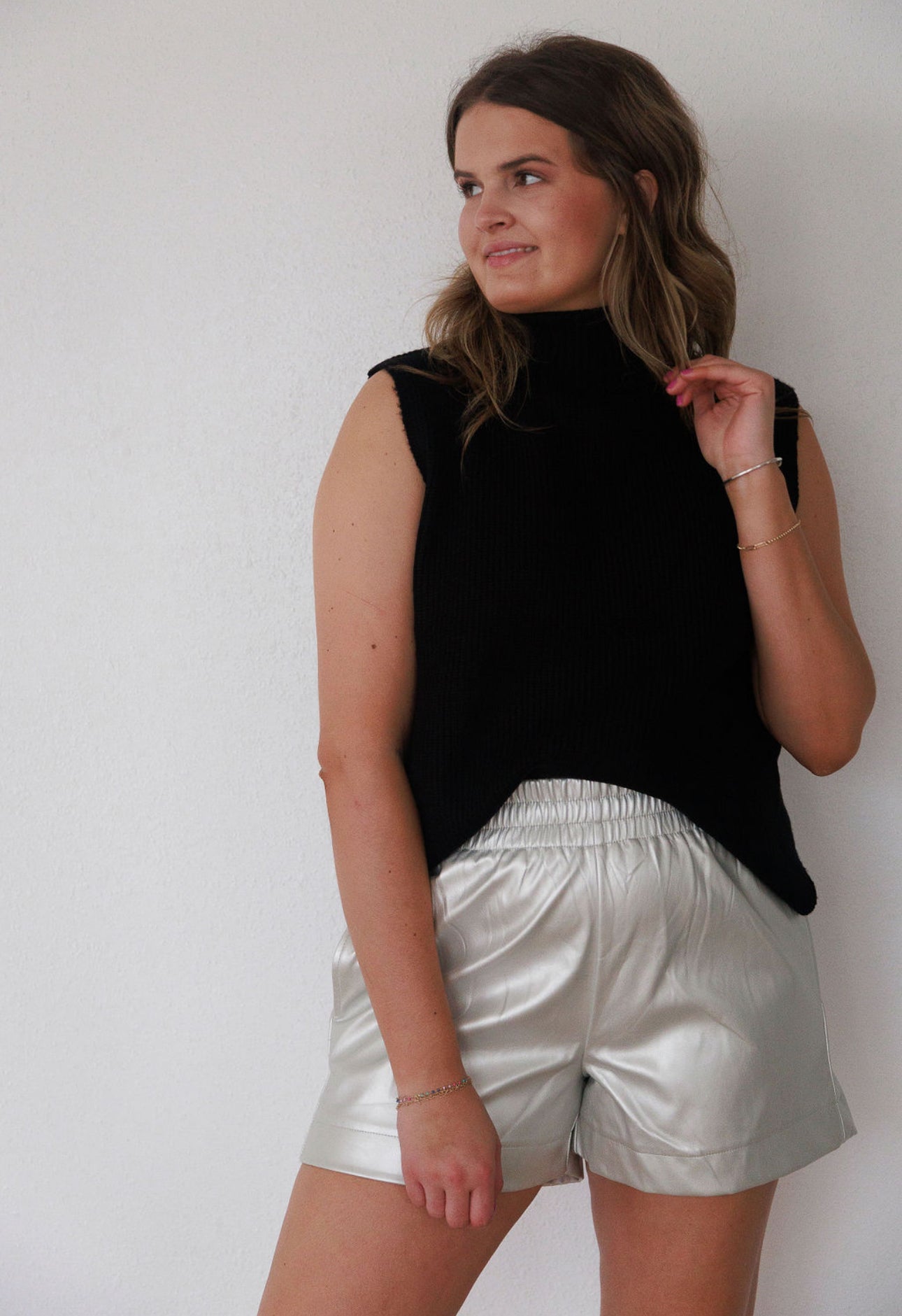 Metallic Leather Shorts - Silver