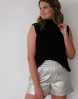 Metallic Leather Shorts - Silver