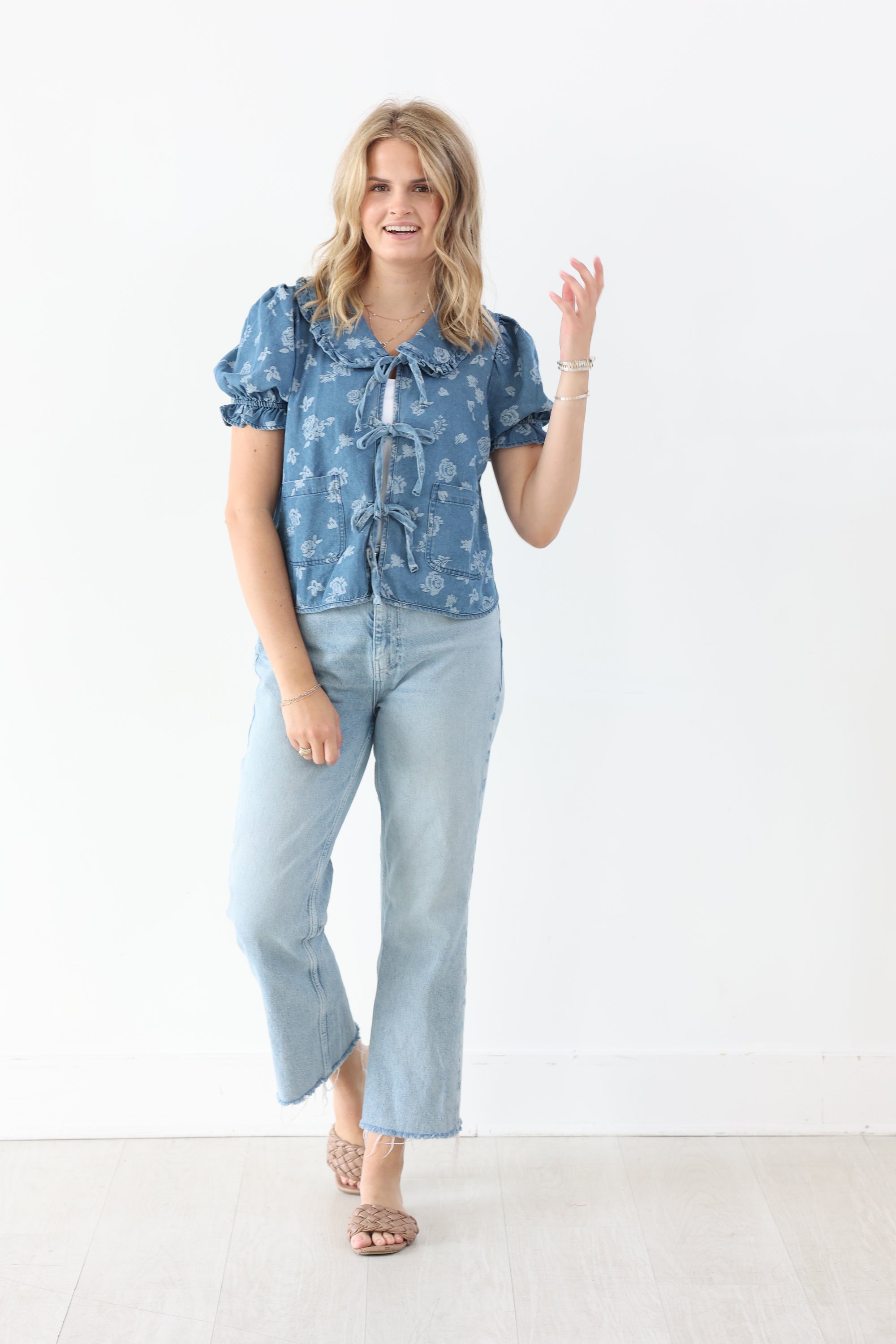 Denim Floral Top