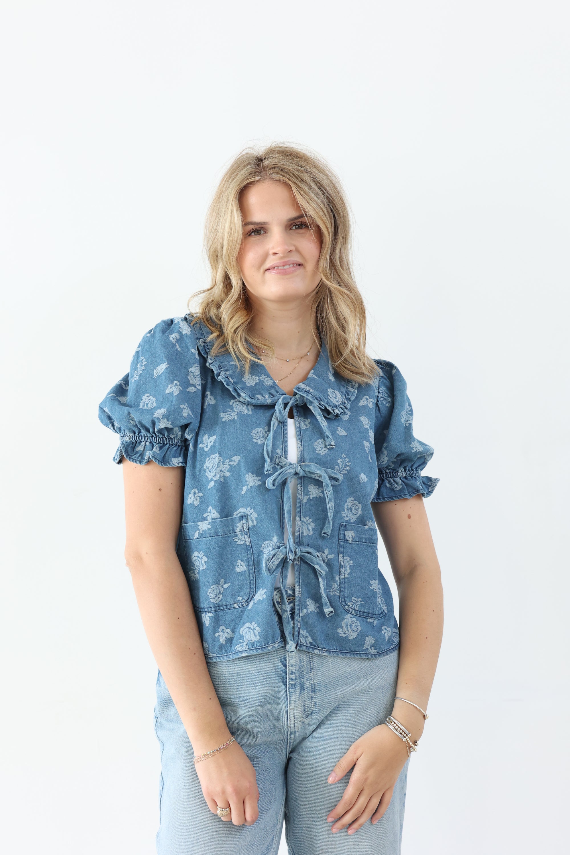 Denim Floral Top