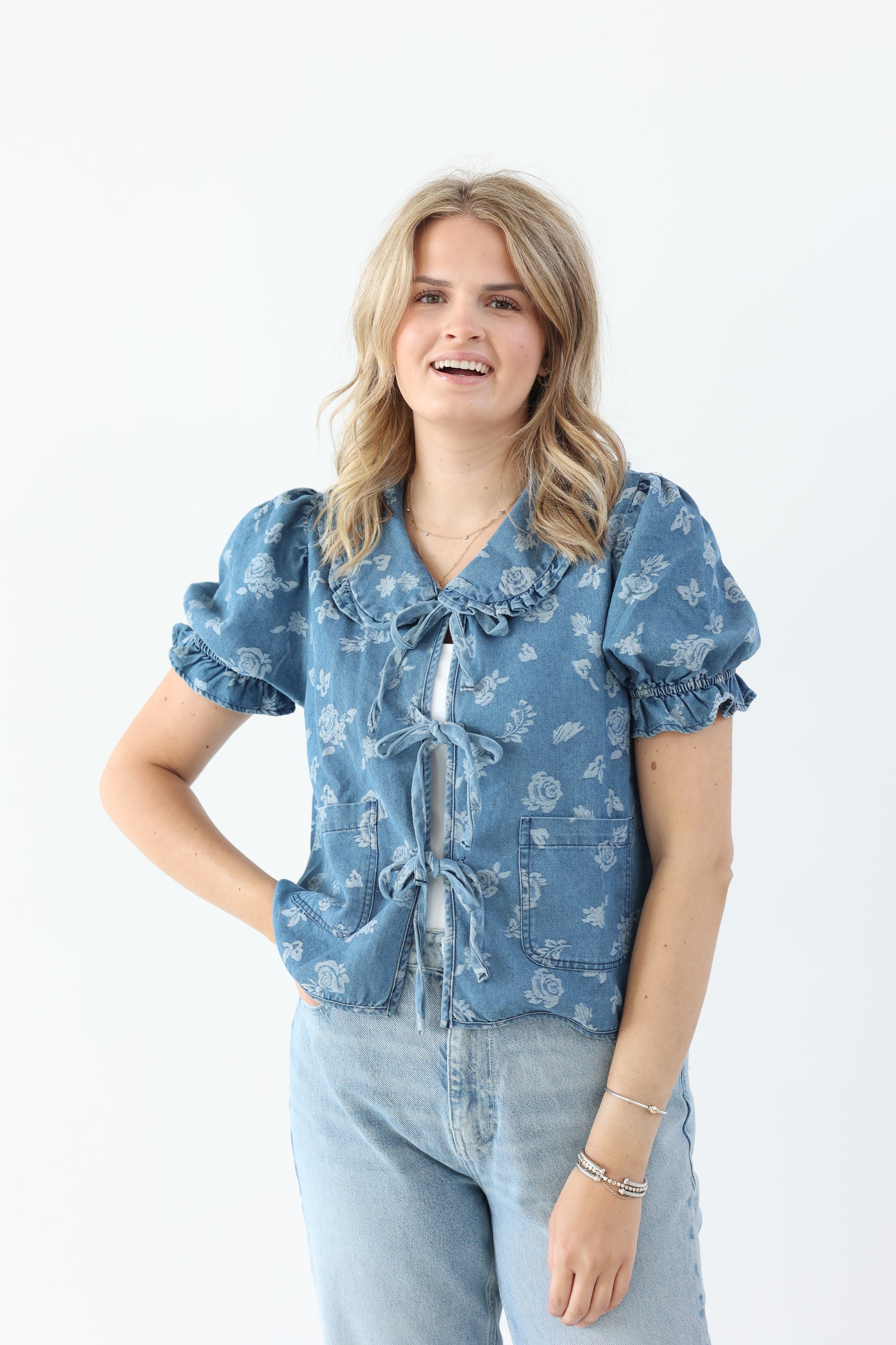 Denim Floral Top