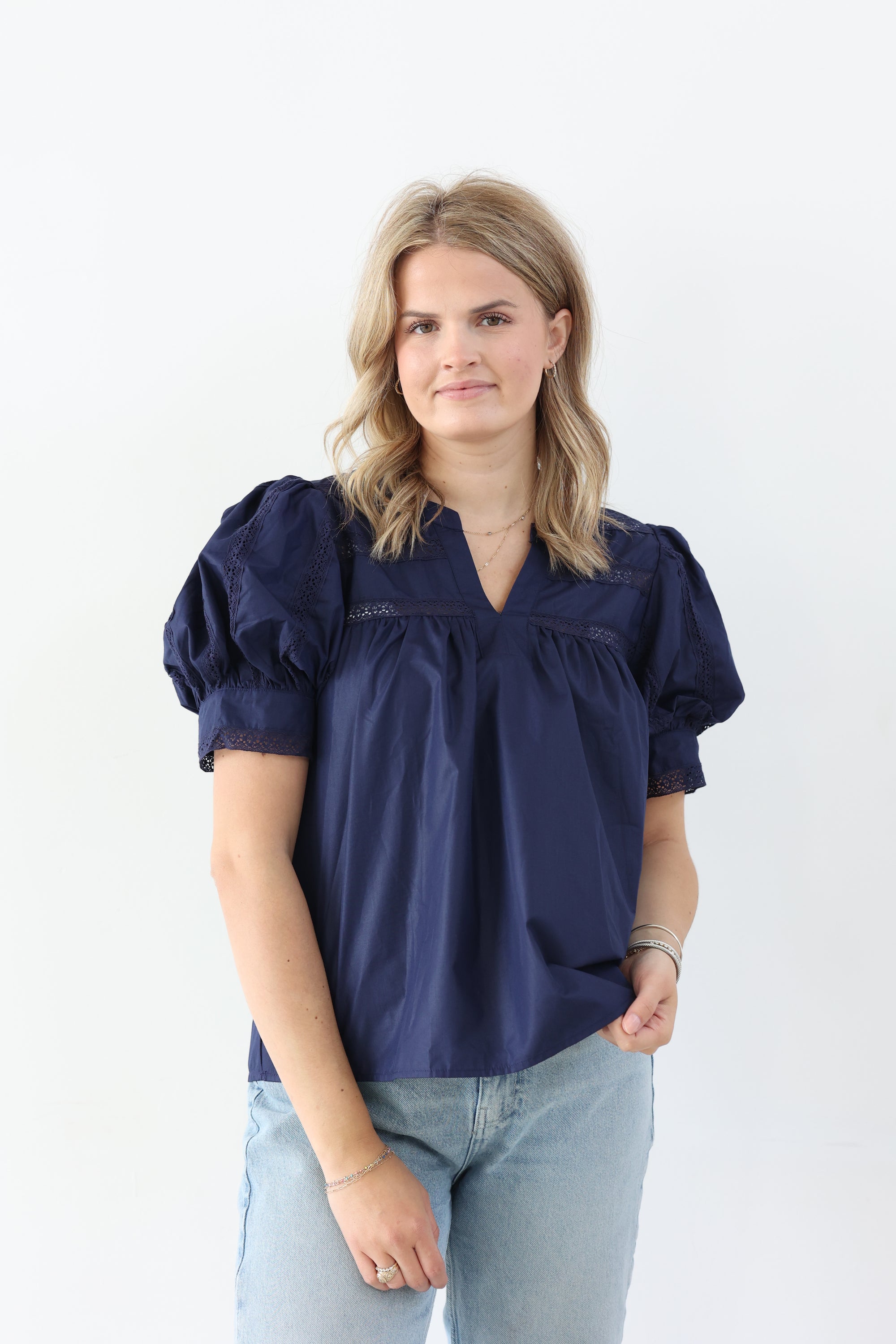 Navy Eyelet Top