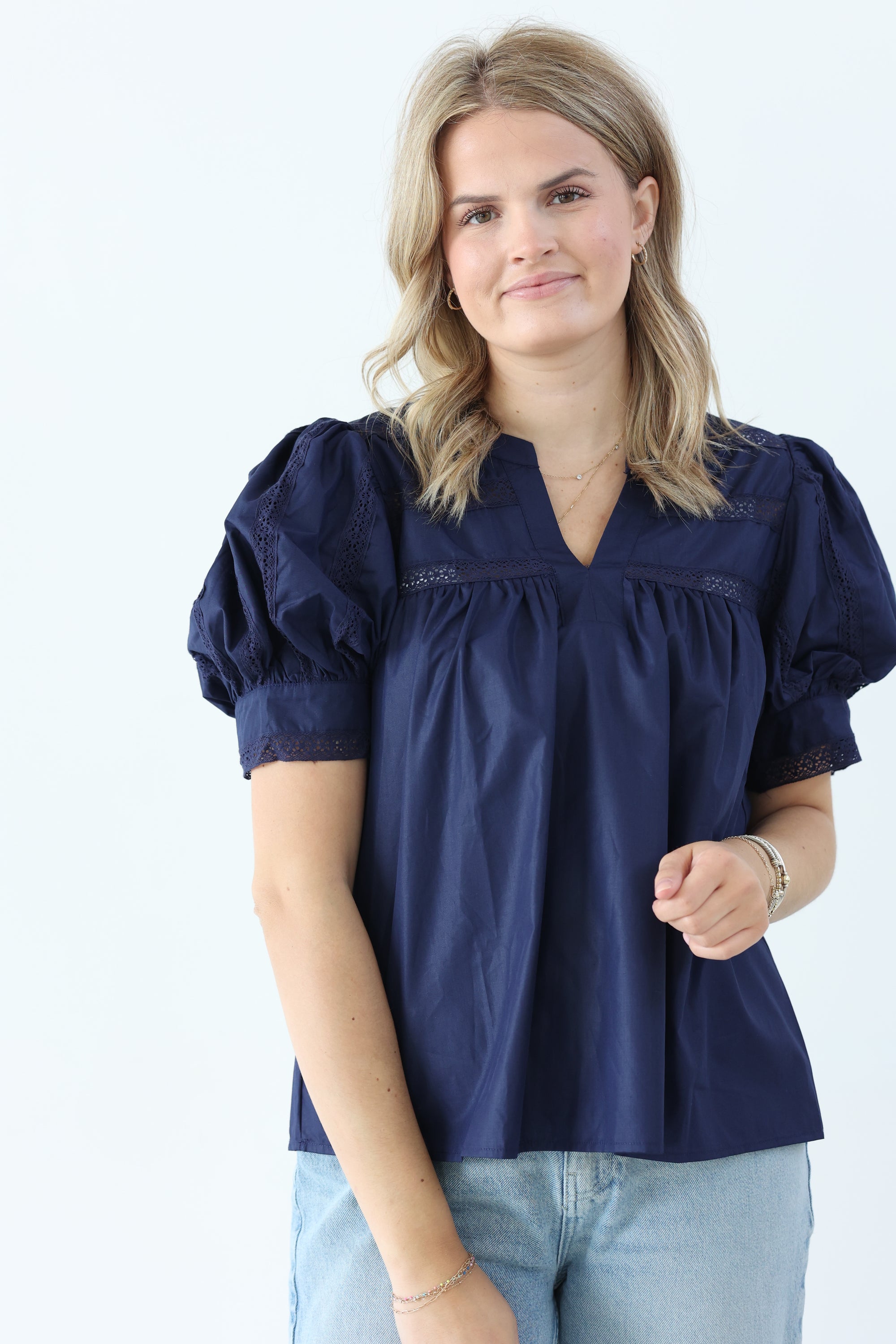 Navy Eyelet Top