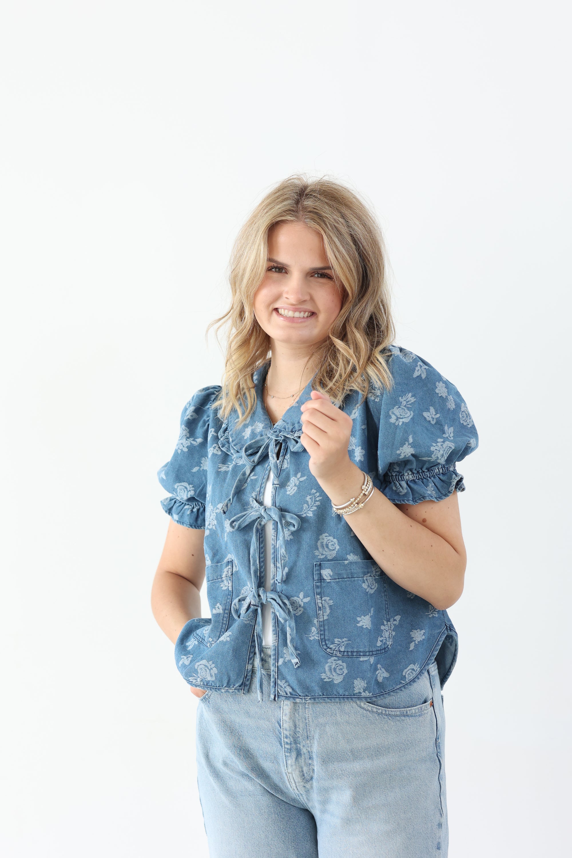 Denim Floral Top