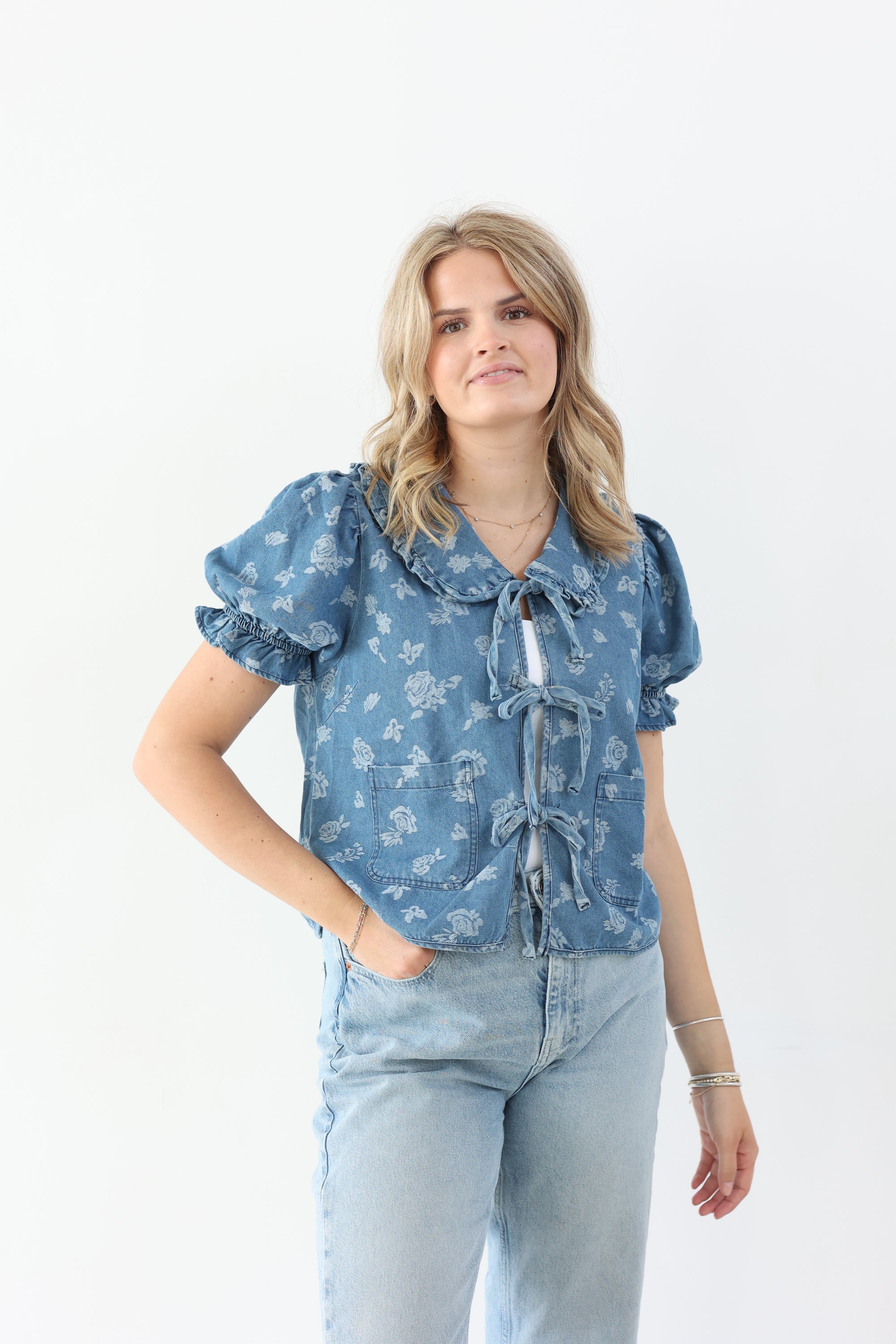 Denim Floral Top