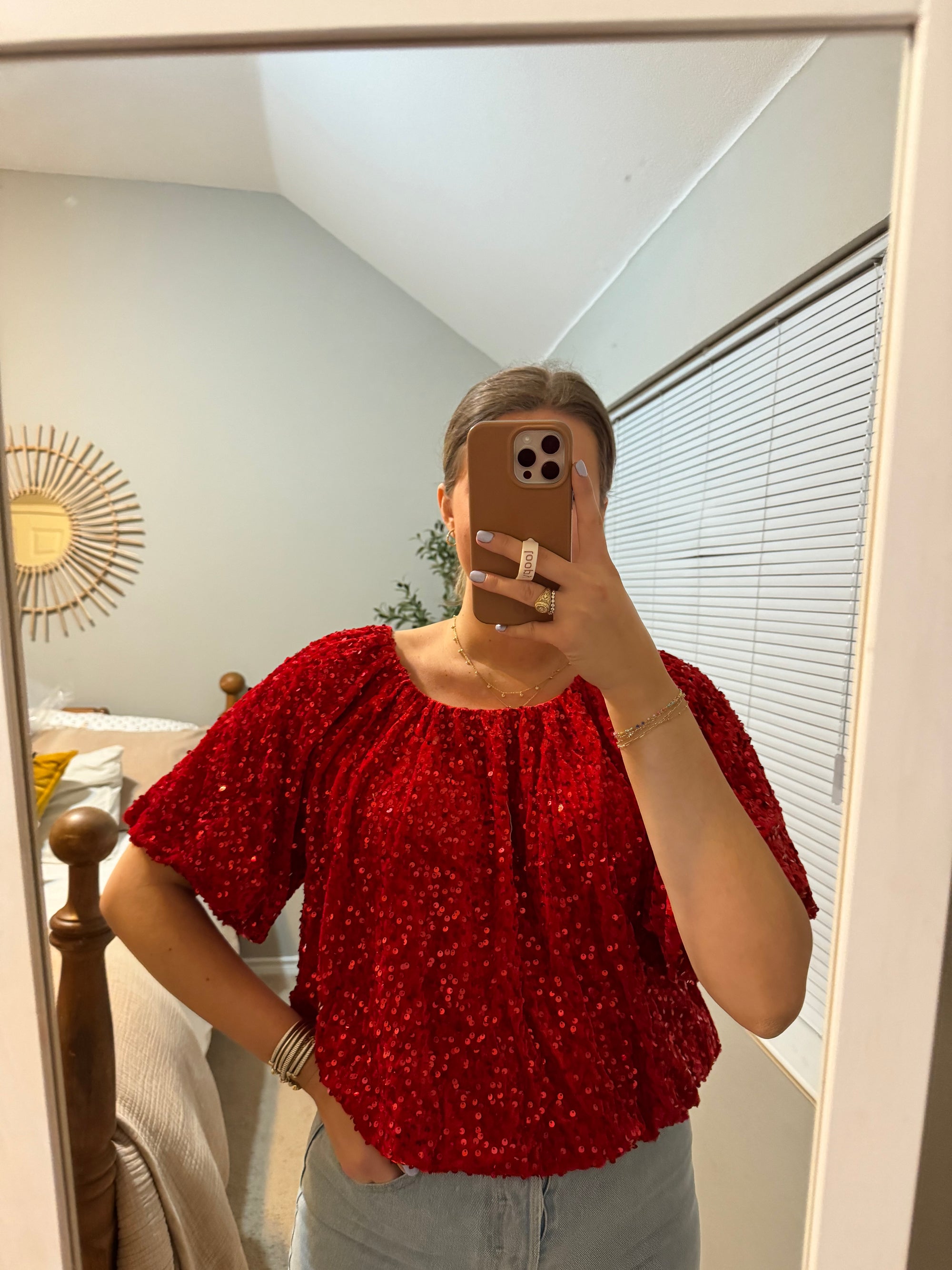 Berry Red Sequin Top