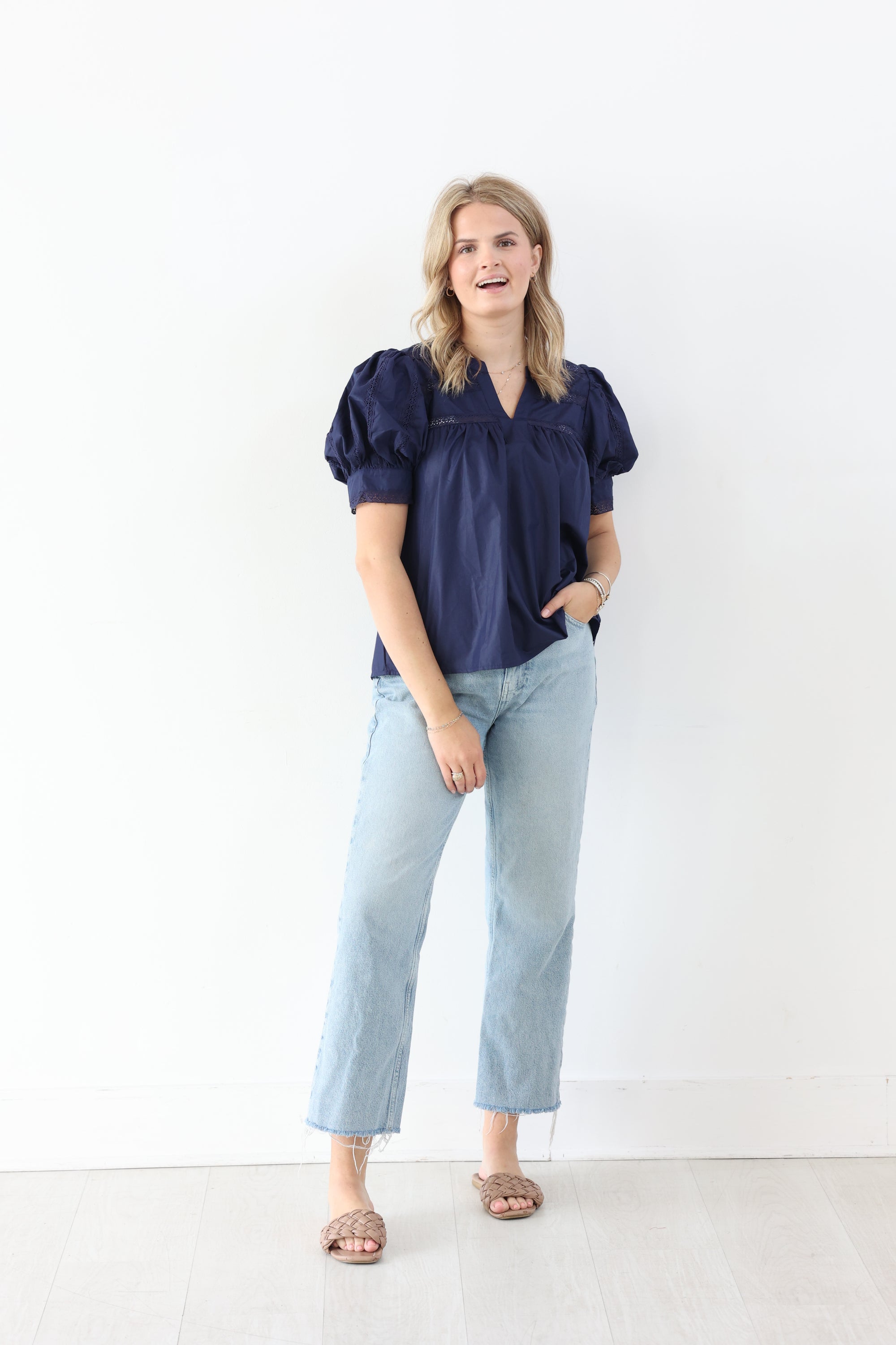 Navy Eyelet Top