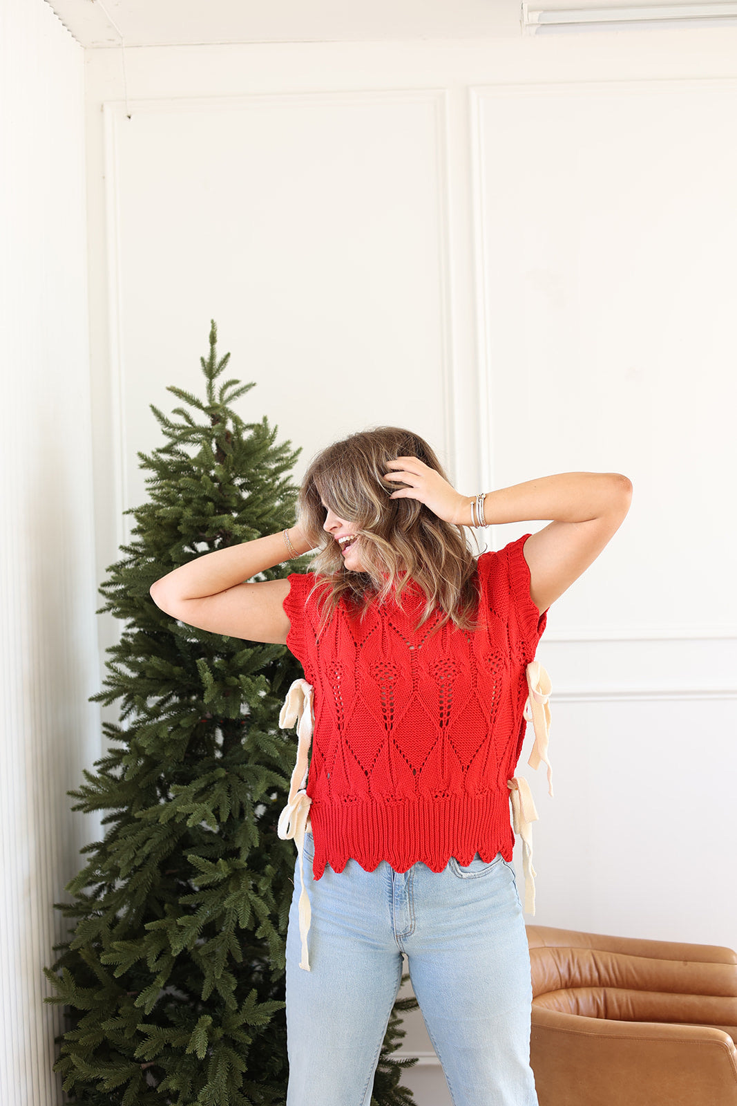 Dahlia Bow Sweater - Red