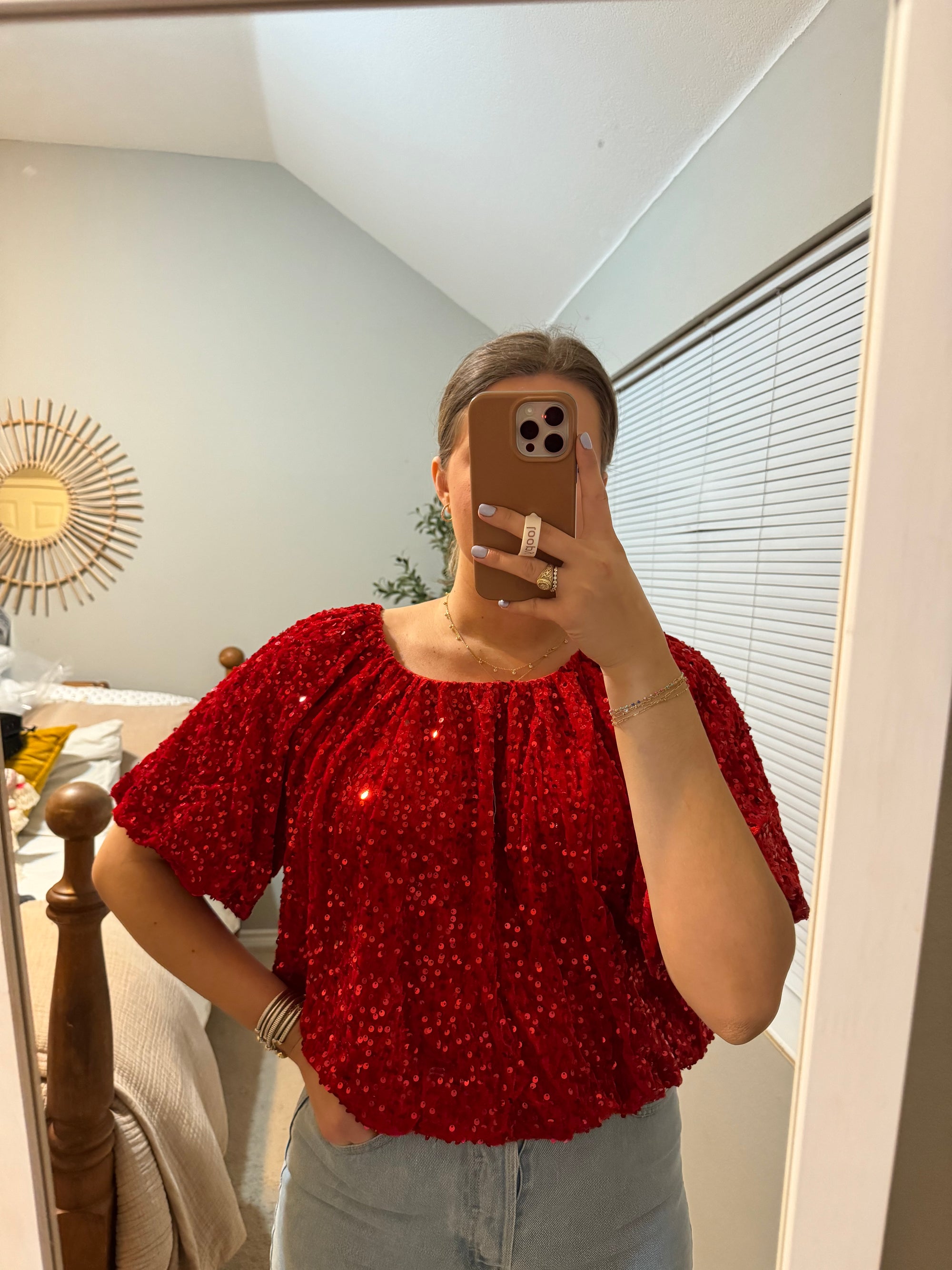 Berry Red Sequin Top
