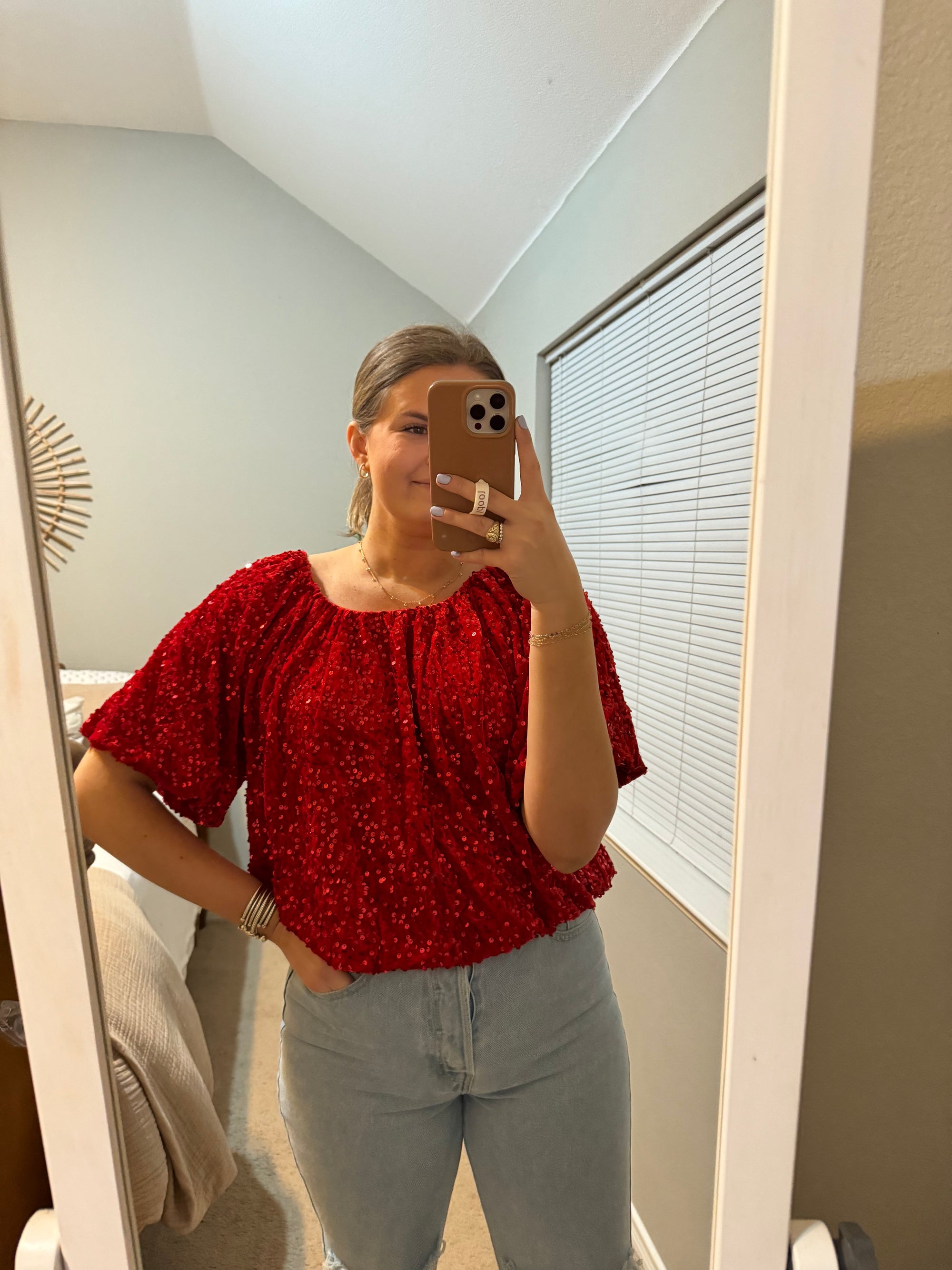 Berry Red Sequin Top