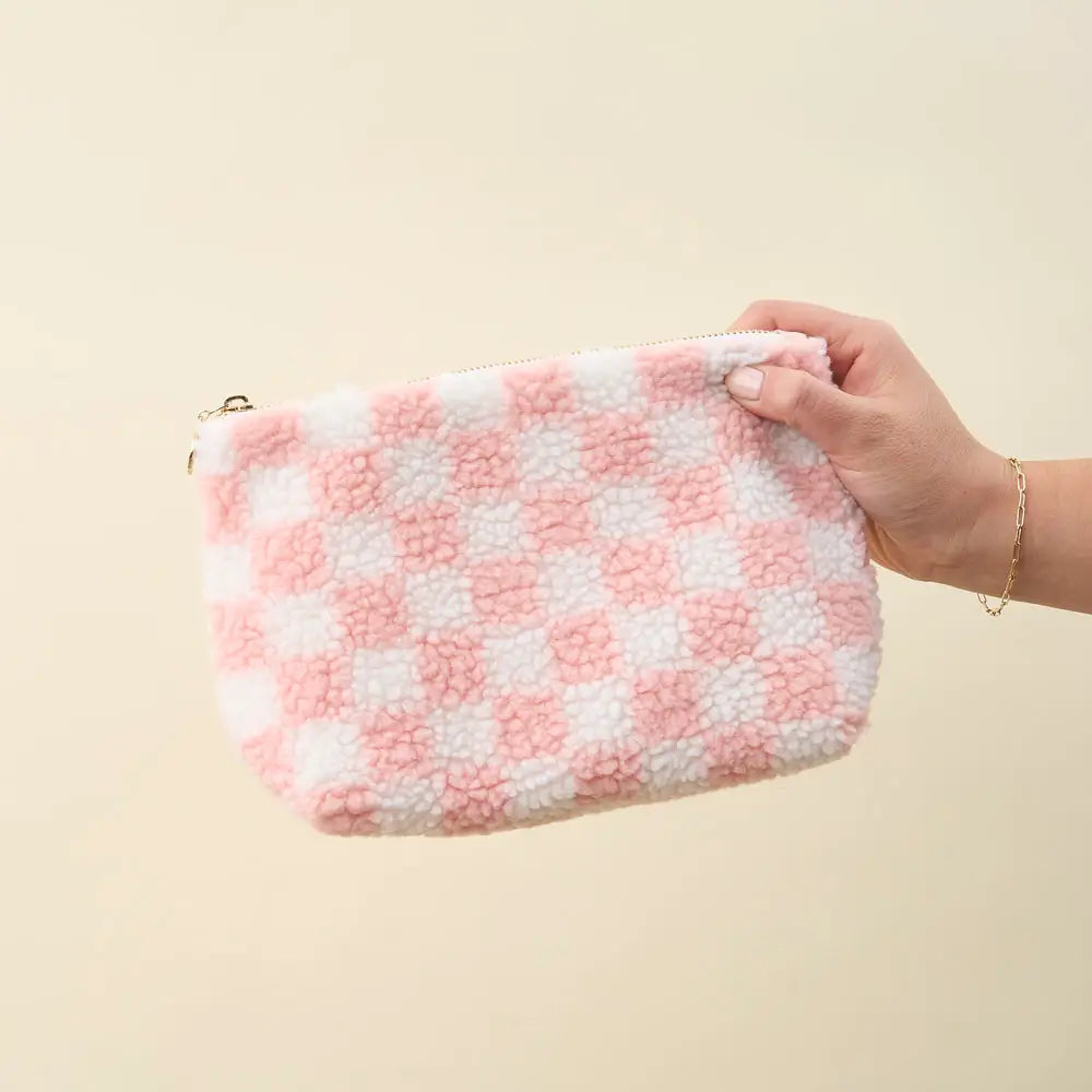 Pink Check Sherpa Pouch