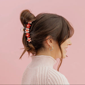 Flower Claw Clip - Pink + Red