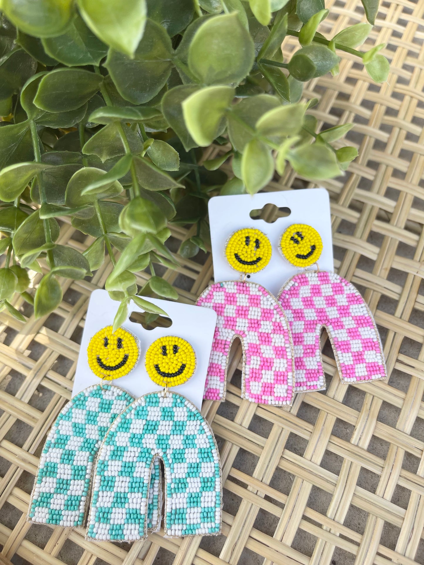 Checkered Smiley Earrings